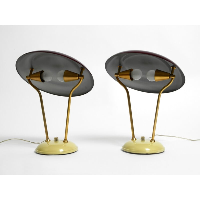Coppia di lampade da tavolo vintage in metallo e ottone, Italia 1950