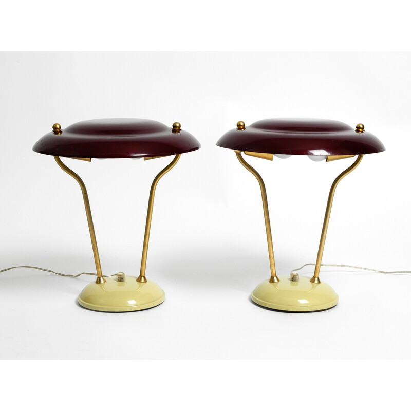 Pair of vintage metal and brass table lamps, Italy 1950