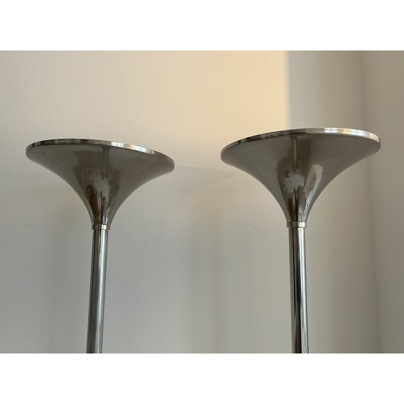 Pair of vintage chrome-plated metal floor lamps, France 1970
