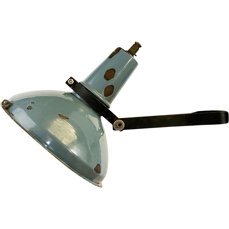 Vintage petrol blue enameled industrial wall lamp, Sweden 1950s