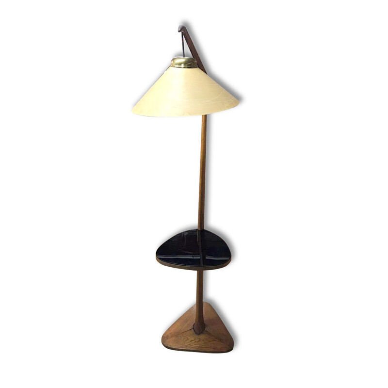 Mid century floor lamp in oak and bentwood - 1950s 