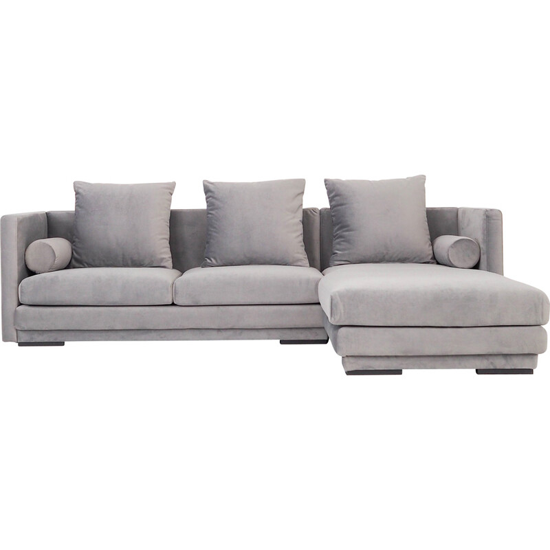 Vintage Scandinavian corner sofa Malmo in silver velour