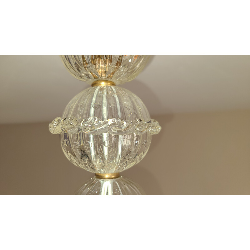 Vintage glass and brass chandelier by Barovier, 1950