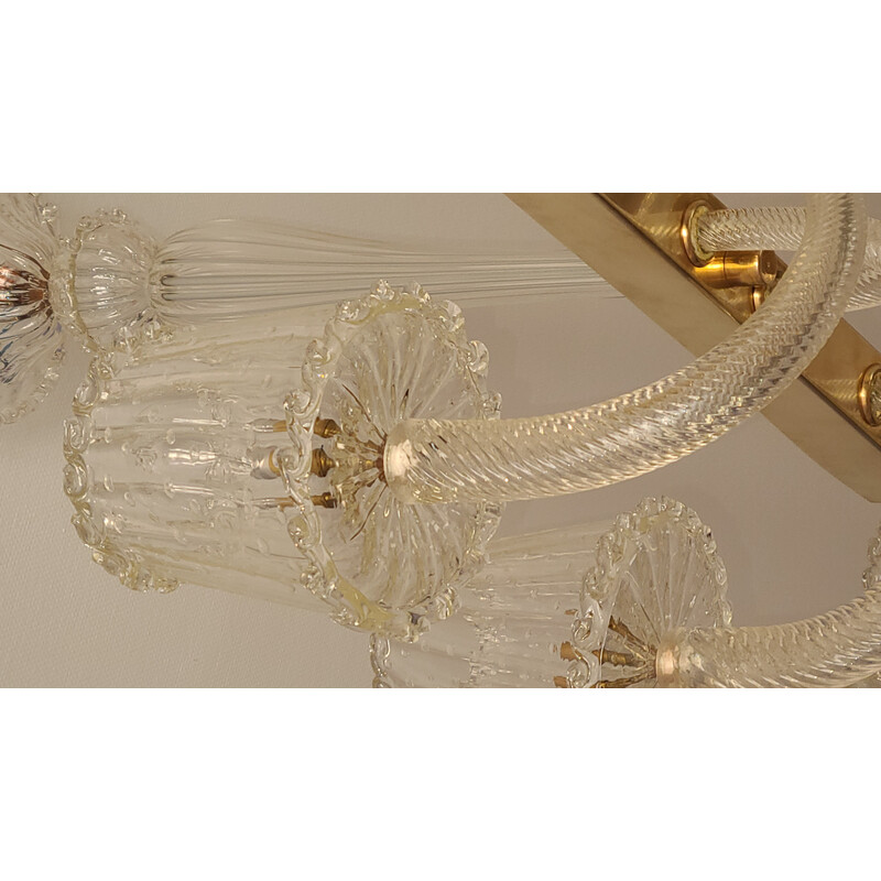 Vintage glass and brass chandelier by Barovier, 1950