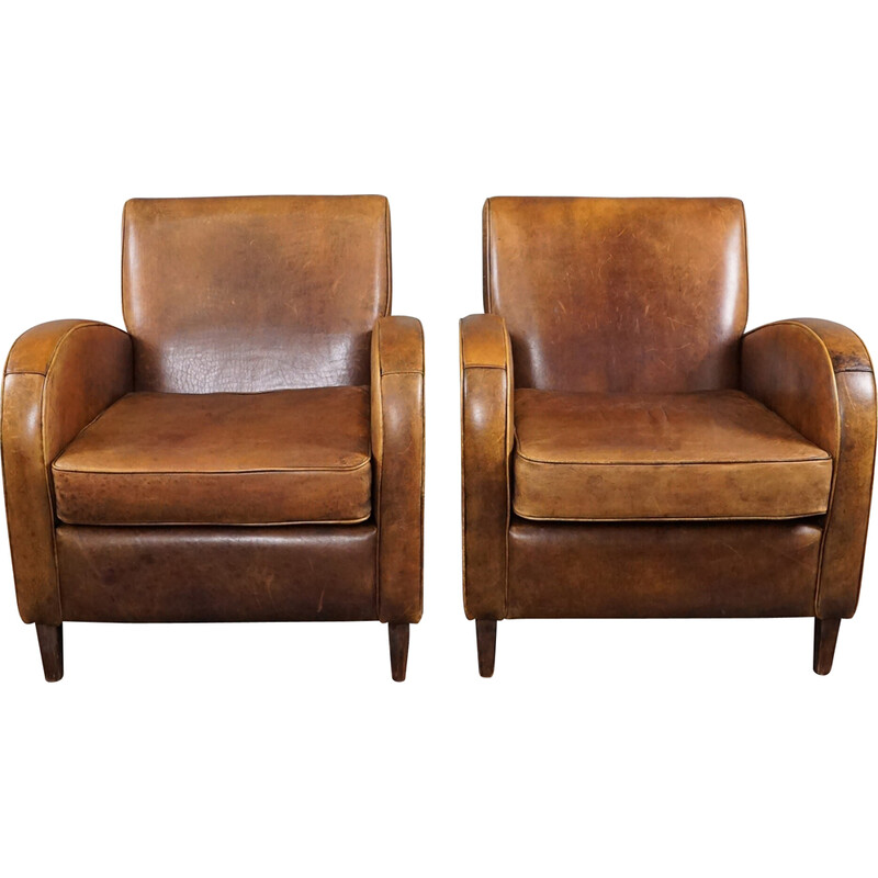 Pair of vintage sheep leather armchairs