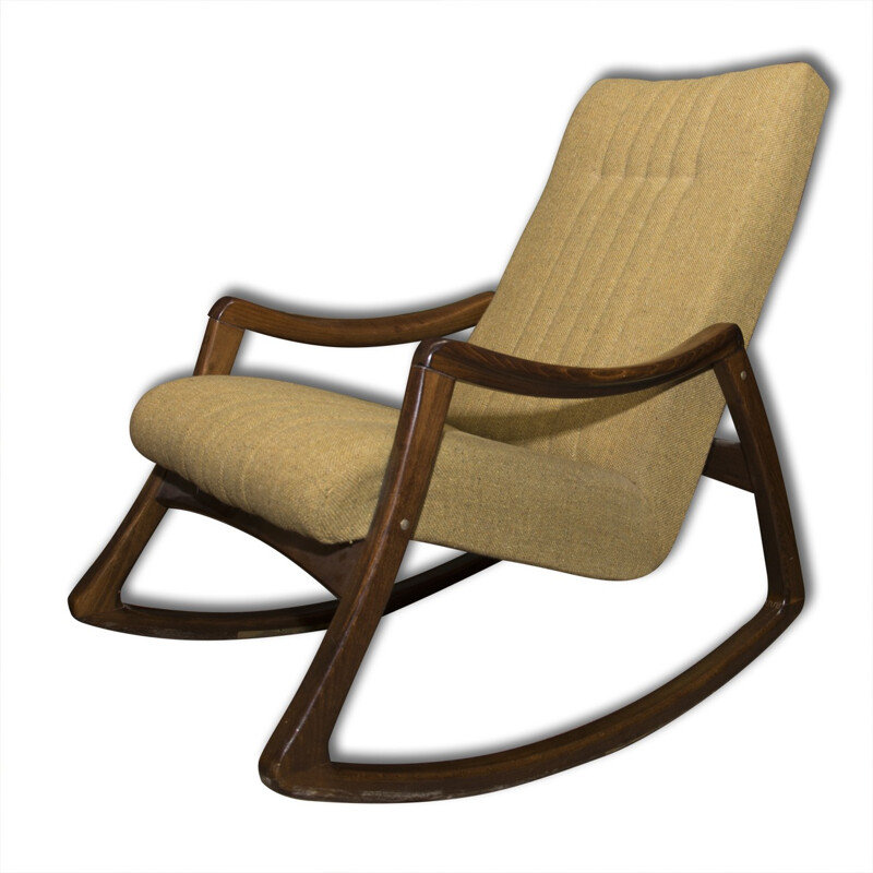 Chaise à bascule vintage tchèque en bois courbé - 1970