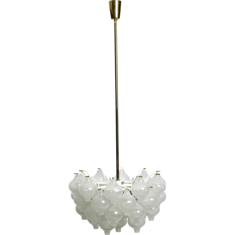 Vintage Tulipan ice glass ball pendant lamp by J. T. Kalmar Franken, Austria 1960s