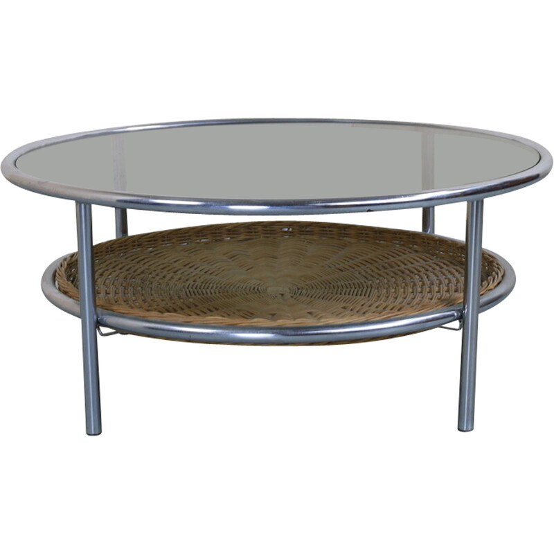 Table basse vintage en chrome et verre