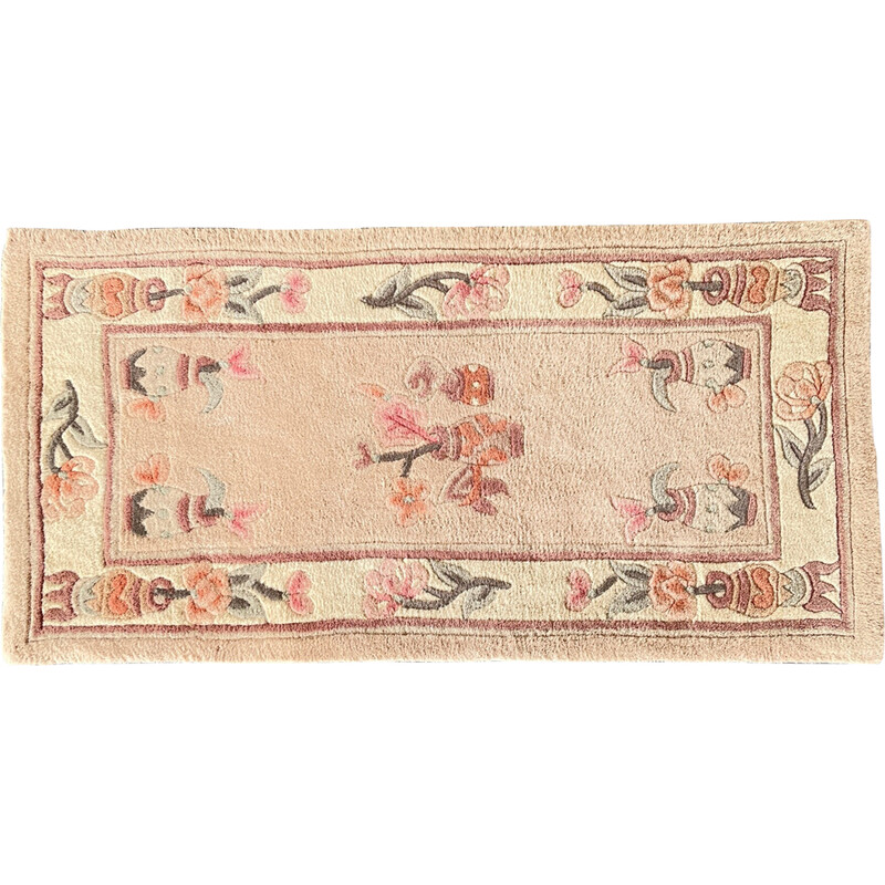 Vintage Chinese wool rug in beige pink