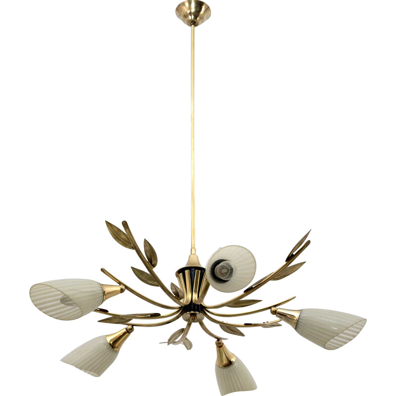 Mid-century Italian brass and glass chandelier, 1960s