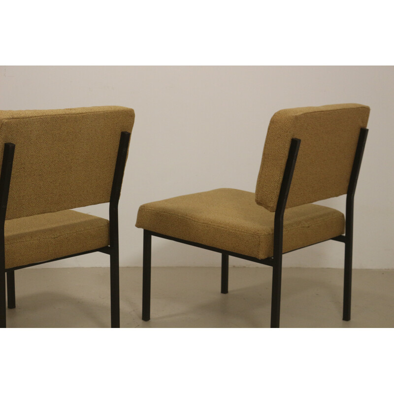 Pair of vintage armchairs in metal and yellow fabric, 1950