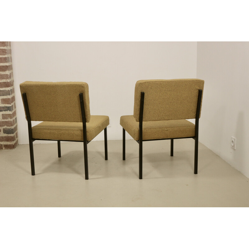 Pair of vintage armchairs in metal and yellow fabric, 1950