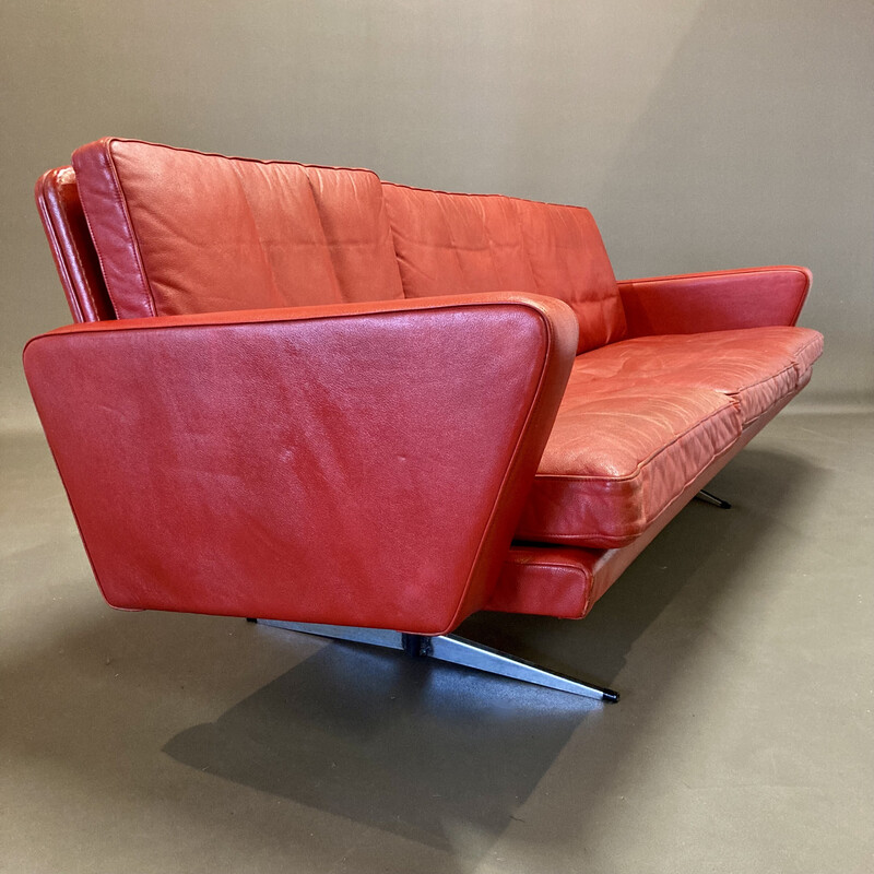 Vintage 3 seater sofa in leather and chrome, 1950s