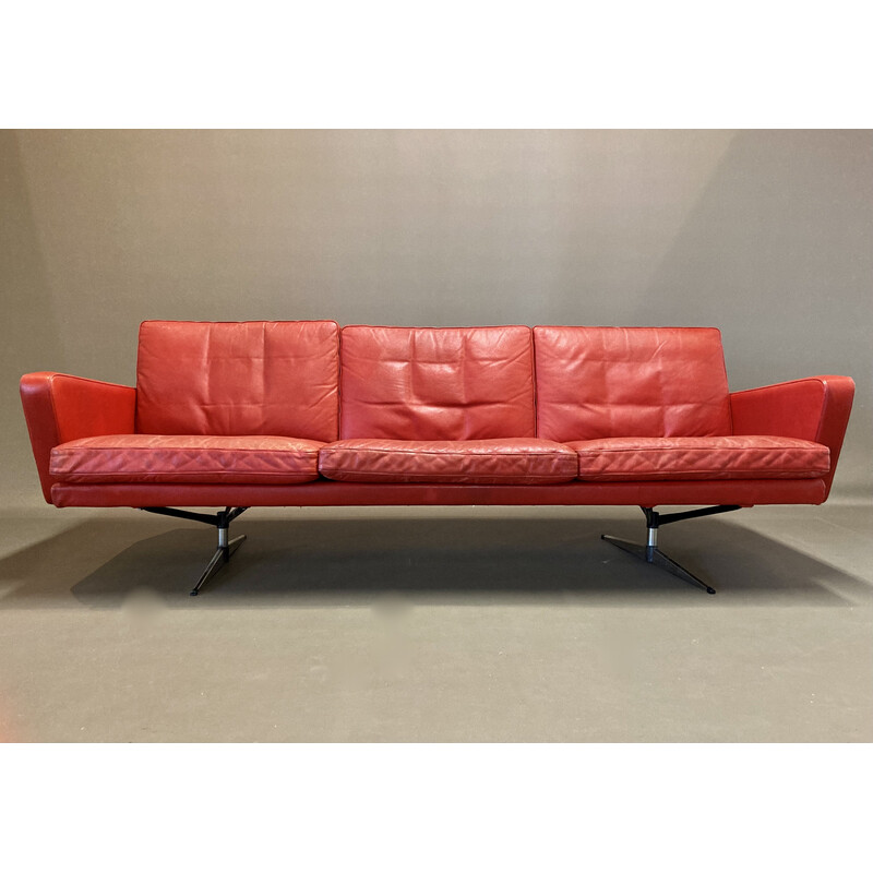 Vintage 3 seater sofa in leather and chrome, 1950s