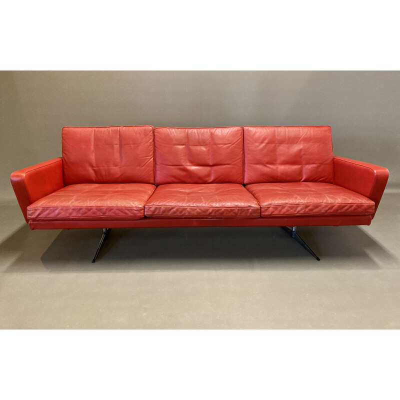 Vintage 3 seater sofa in leather and chrome, 1950s