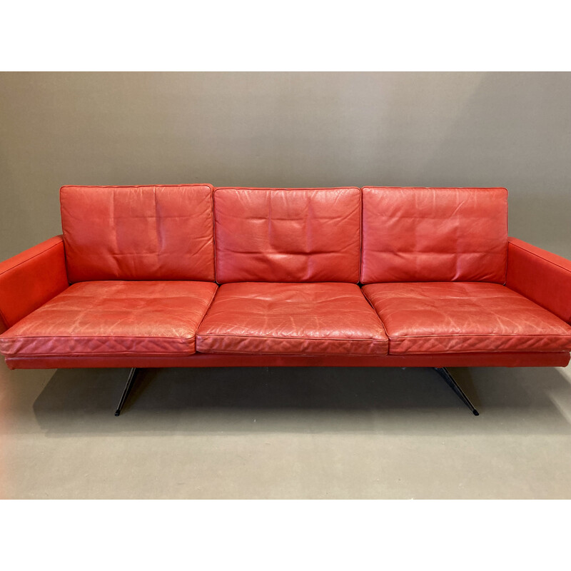 Vintage 3 seater sofa in leather and chrome, 1950s