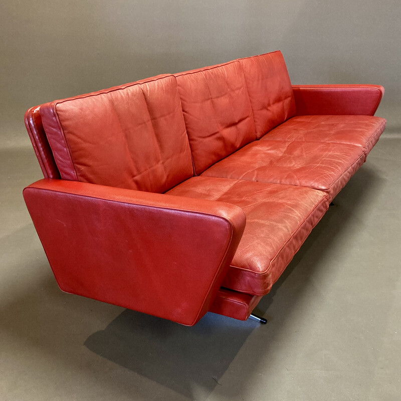 Vintage 3 seater sofa in leather and chrome, 1950s