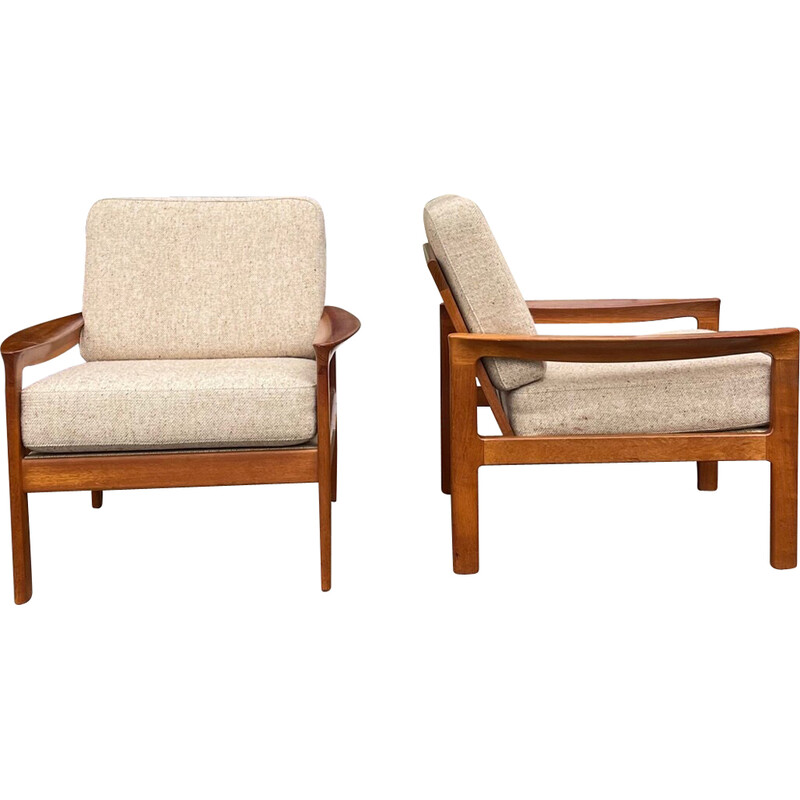 Pair of vintage Danish Scandinavian teak armchairs by Sven Ellekaer for Komfort, 1960