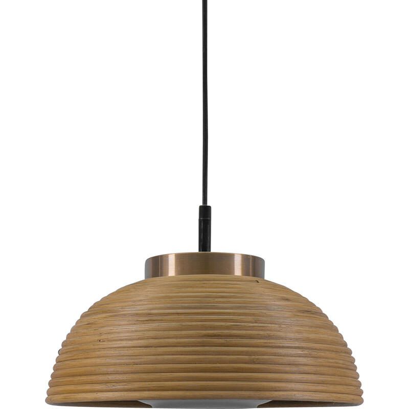 Mid-century pendant lamp in rattan, glass and copper, 1960s