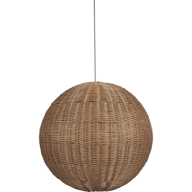 Lampada a sospensione a globo in rattan vintage, anni '60