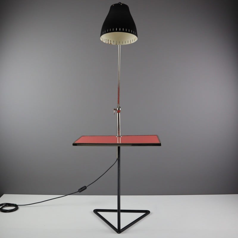 Vintage adjustable floor lamp with table, 1971