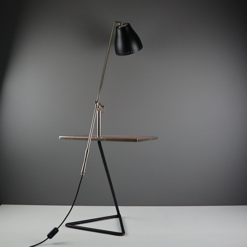 Vintage adjustable floor lamp with table, 1971