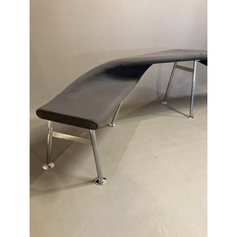 Vintage Scandinavian bench in fabric and chrome