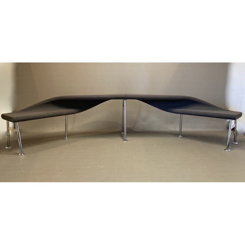 Vintage Scandinavian bench in fabric and chrome