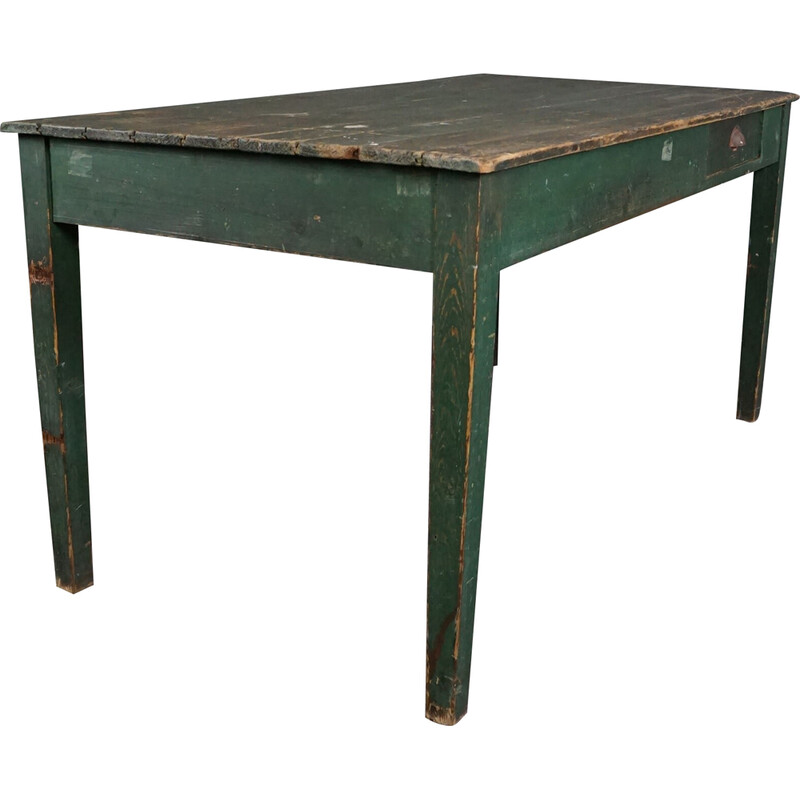 French vintage green pine farmhouse dining table