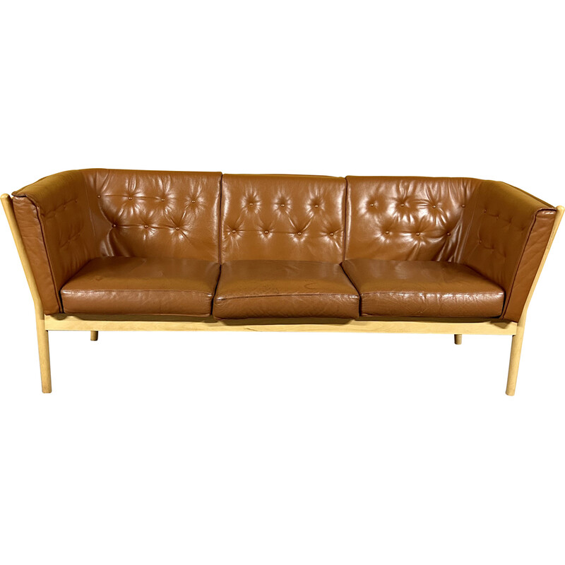 Danish vintage 3 seater cognac leather sofa model J148 by Erik Jorgensen