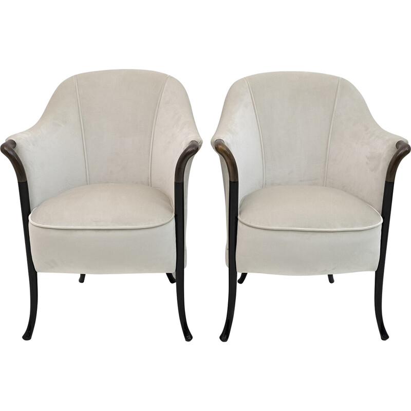 Pair of vintage Giorgetti Italian velvet armchairs "Progetti", 1980s