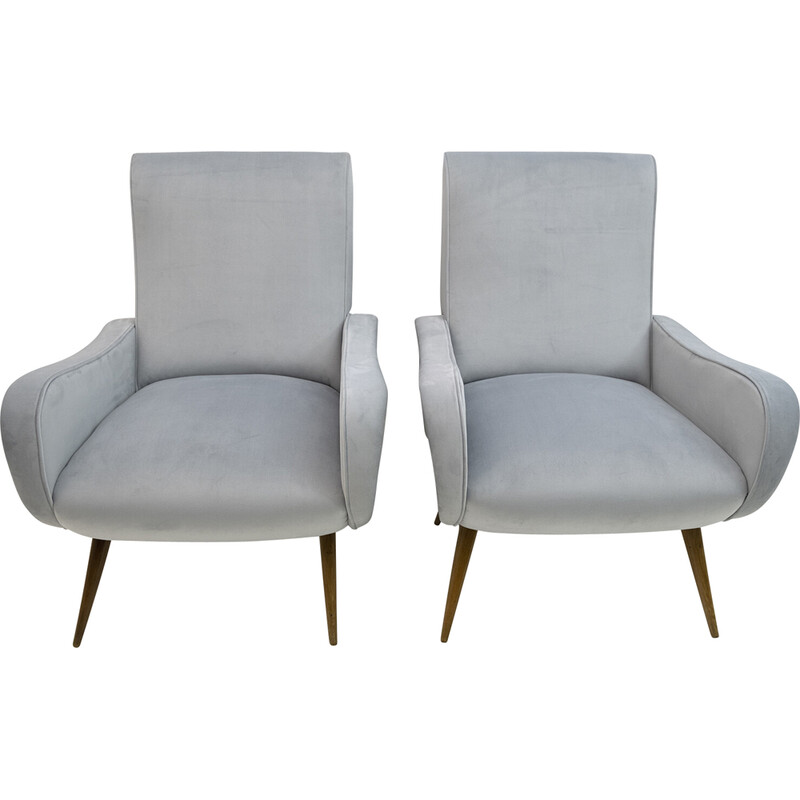 Pair of mid-century velvet armchairs "Lady" by Marco Zanuso, 1950s