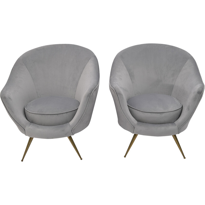 Pair of mid-century Italian velvet armchairs by Federico Munari, 1950s