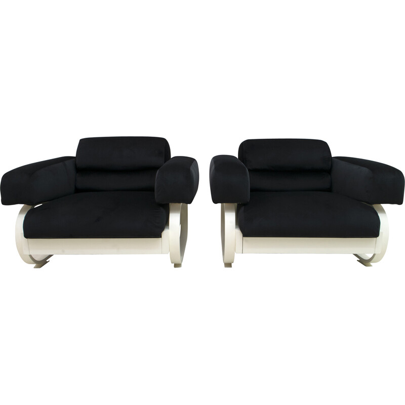 Pair of mid-century Italian velvet armchairs, 1960s