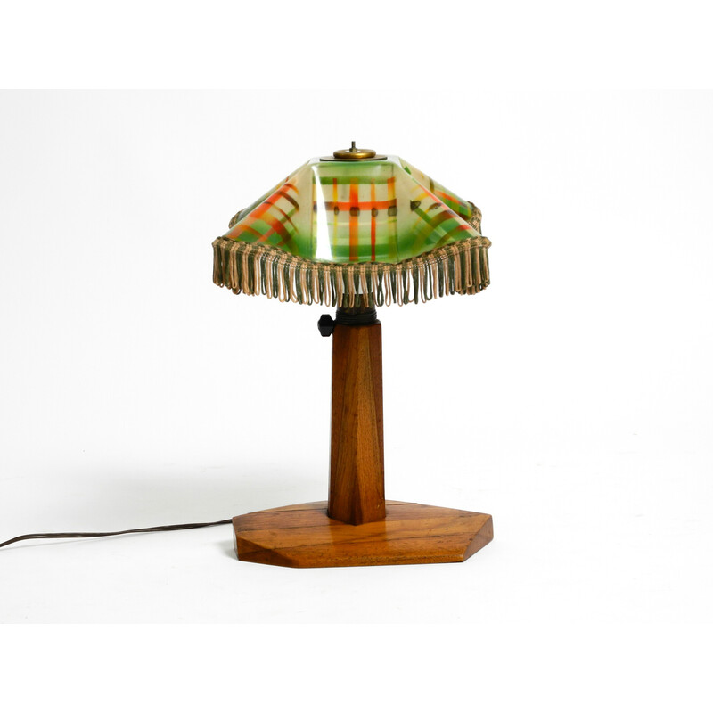 Vintage teak en gekleurde plastic tafellamp, 1950