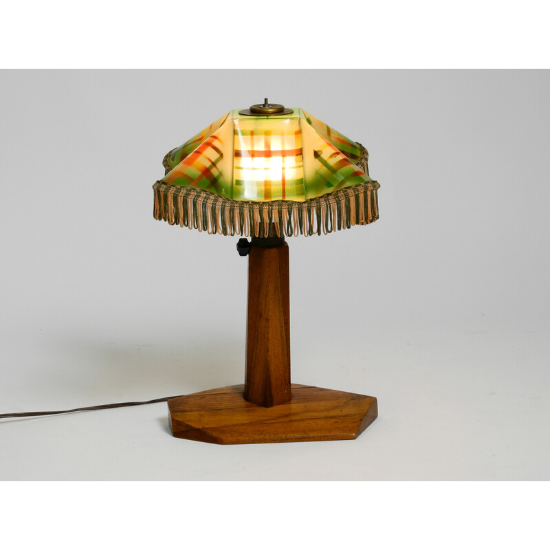 Lampada da tavolo vintage in teak e plastica colorata, 1950