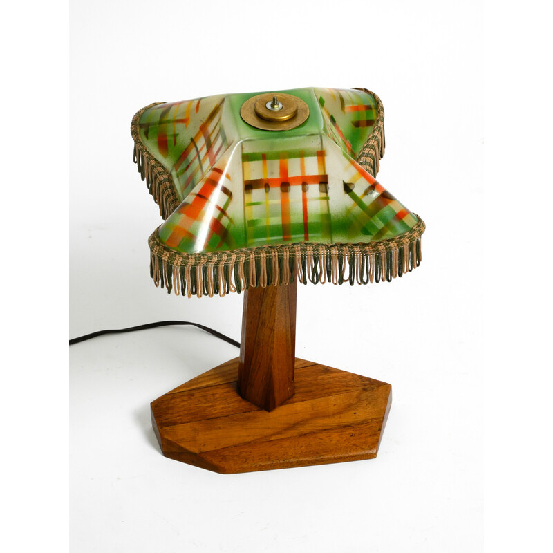 Vintage teak and colored plastic table lamp, 1950