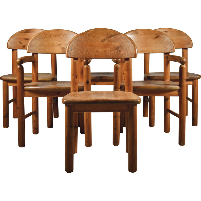 Conjunto de 6 cadeiras de jantar em pinho maciço vintage da Rainer Daumiller, 1970s