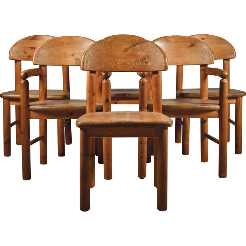 Set of 6 vintage solid pine dining chairs by Rainer Daumiller, 1970s