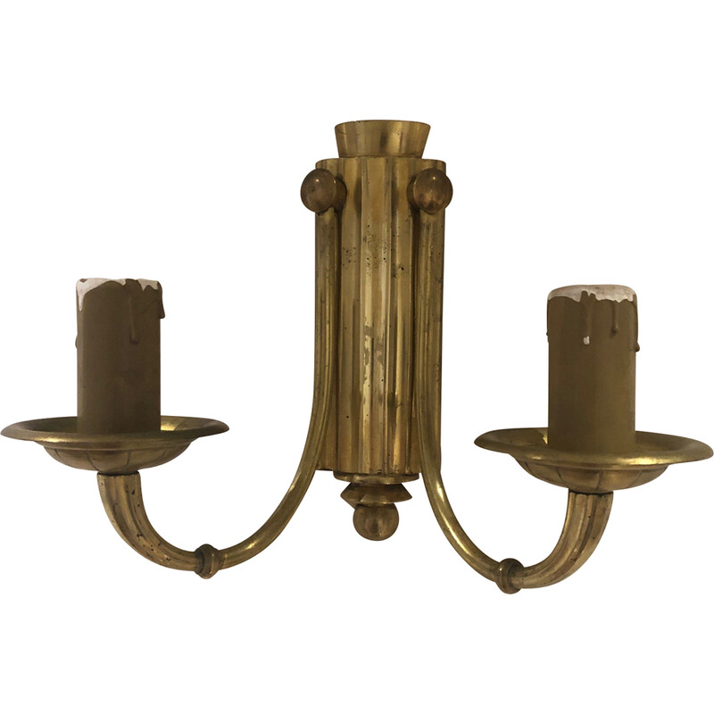 Pair of vintage art deco wall lamps with double light