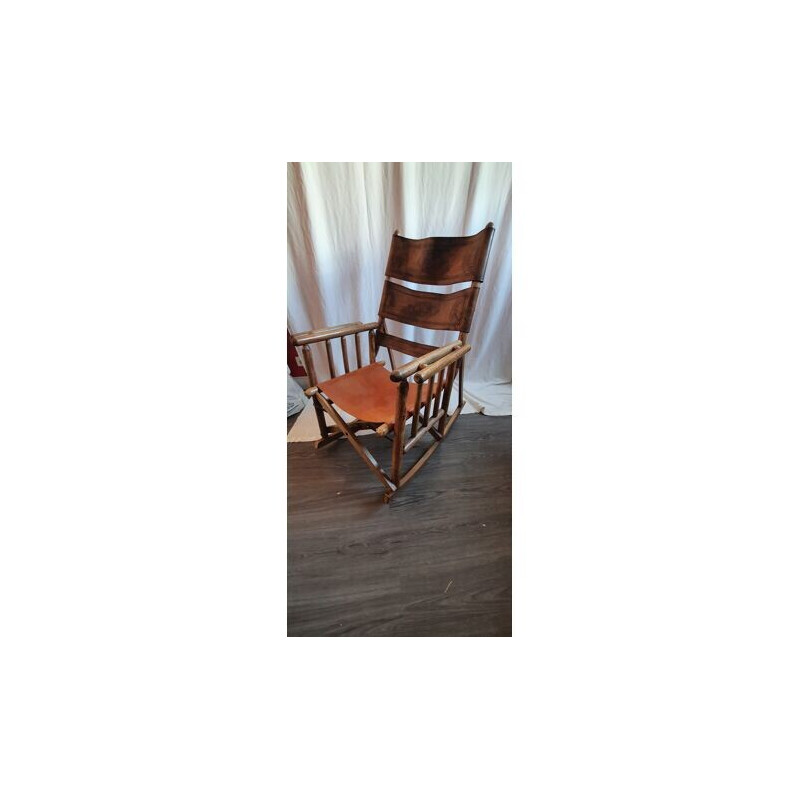 Vintage leather rocking chair, 1950-1960