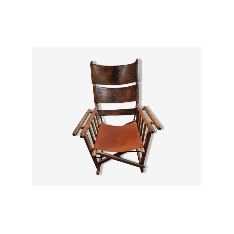 Cadeira de baloiço de couro Vintage, 1950-1960