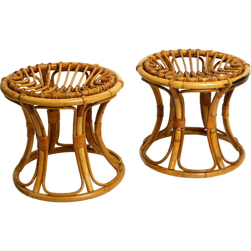 Pair of vintage Italian bamboo stools, 1960s