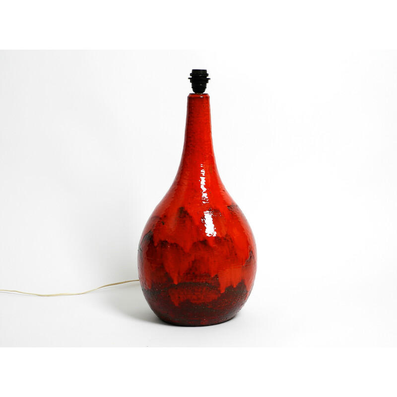 Lámpara de pie vintage de cerámica roja pintada a mano, años 60