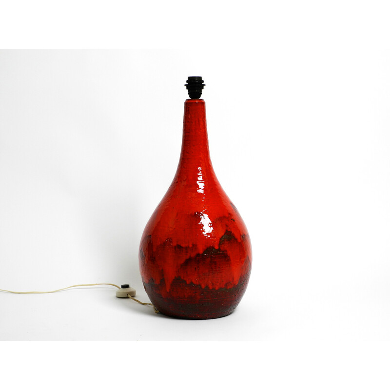 Lámpara de pie vintage de cerámica roja pintada a mano, años 60