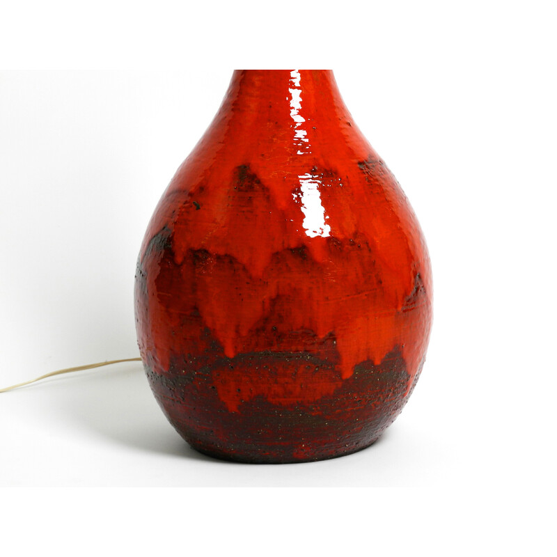 Lampada da terra vintage in ceramica rossa dipinta a mano, anni '60