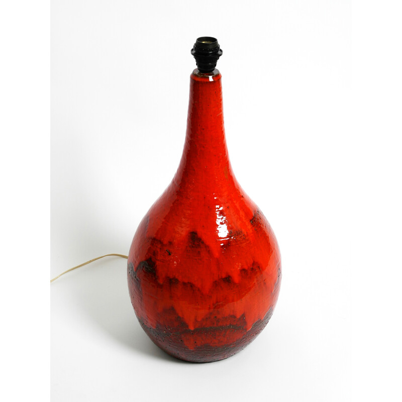 Lampada da terra vintage in ceramica rossa dipinta a mano, anni '60