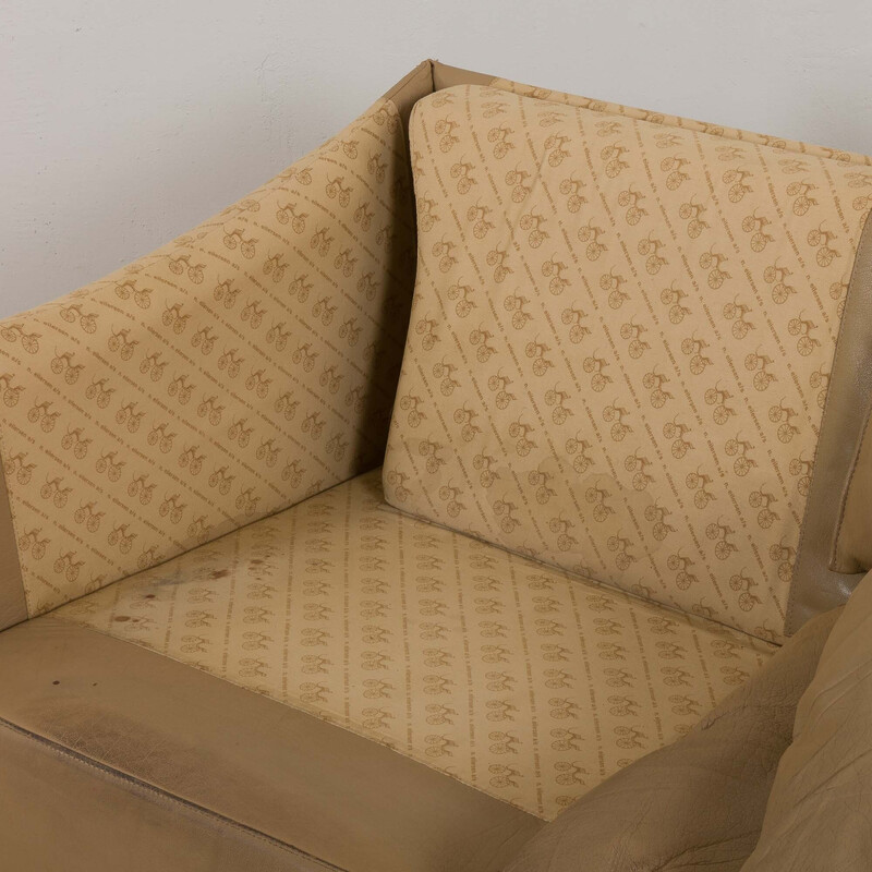 Vintage two-seater sofa model Lotus in beige buffalo leather by N. Eilersen, 1970s