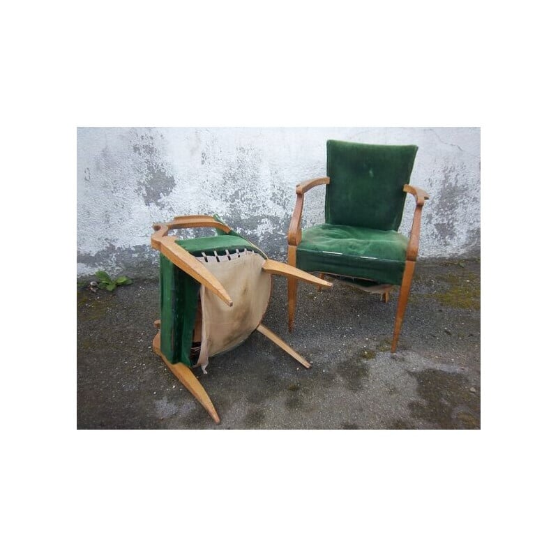Pair of vintage art deco bridge chairs, France 1920-1930
