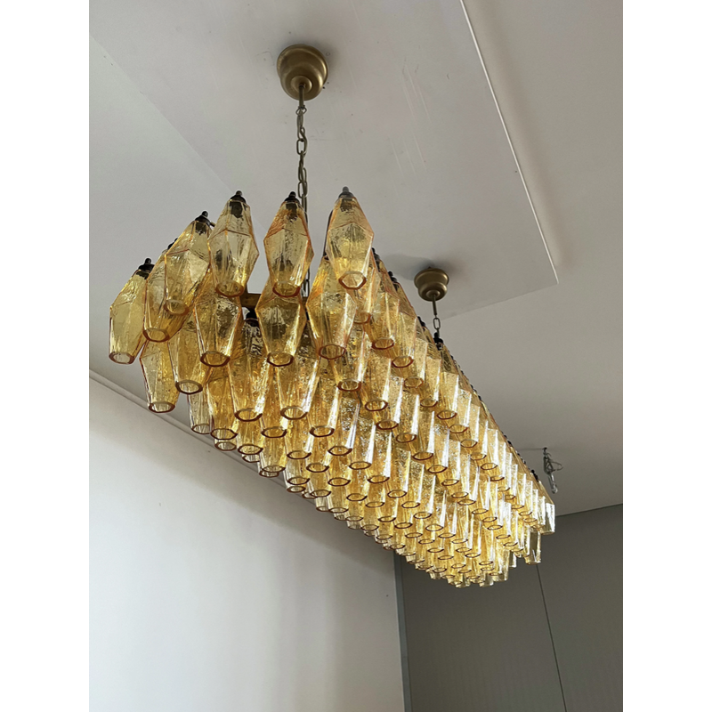 Vintage Poliedri chandelier in Murano amber glass by Carlo Scarpa